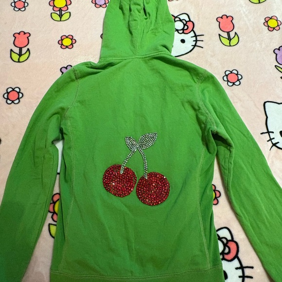 TWISTED HEART Sweaters - McBling 2000s Green Cherry zip-up Hoodie